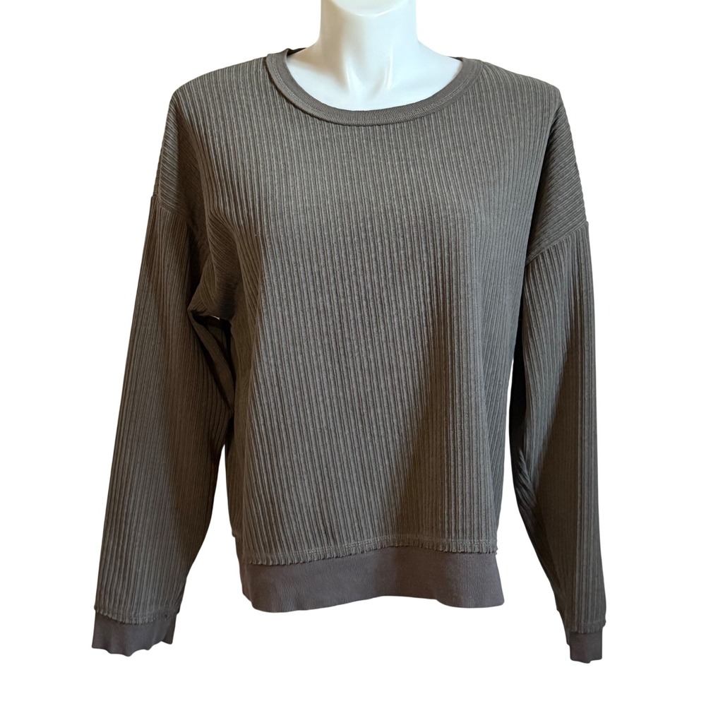 A New Day Boutique Womens Ribbed Knit Sweatshirt Olive Green Crew Neck Large